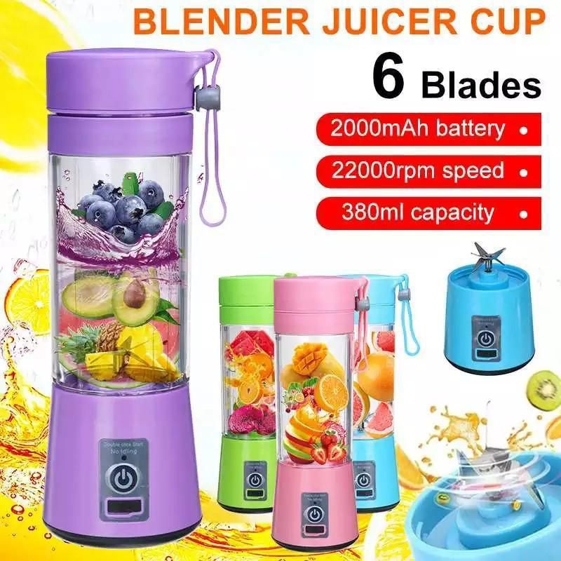 Rechargeable Portable Mini Juicer Blender – 6 Blades, 380ml Outdoor Juicing Cup [Random Color]